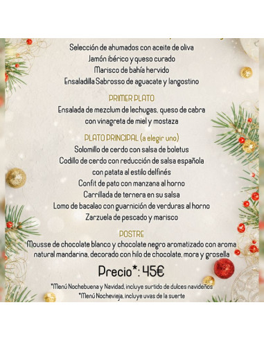 Menú Nochebuena, Navidad y Nochevieja